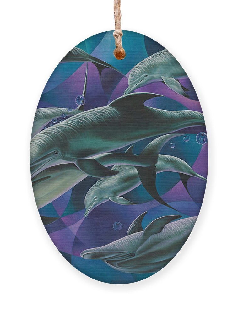 Dolphins Ornament featuring the painting Corazon del Mar by Ricardo Chavez-Mendez