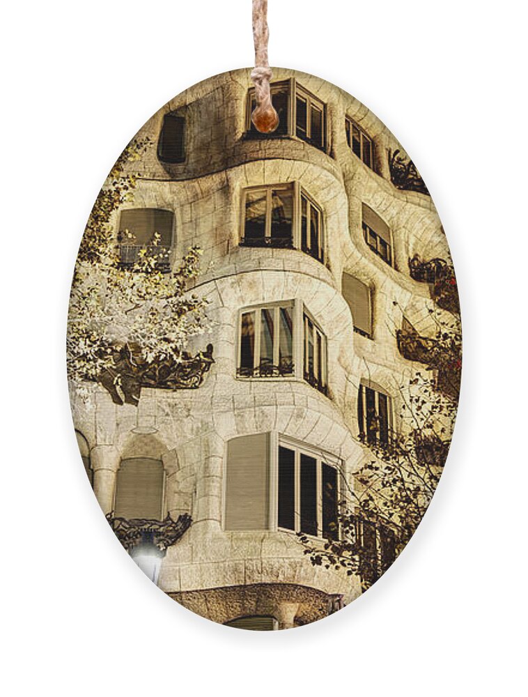 Pedrera Ornament featuring the photograph Corner of la Pedrera at night - Gaudi by Weston Westmoreland