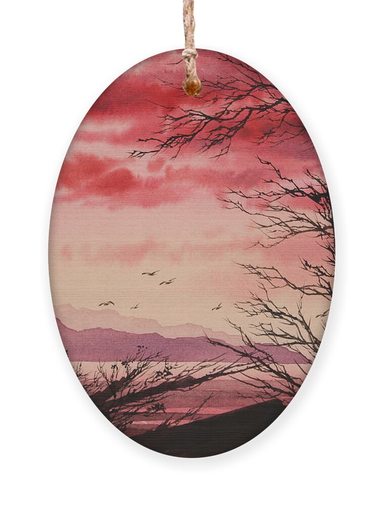 Sunset Ornament featuring the painting Crimson Shore by James Williamson