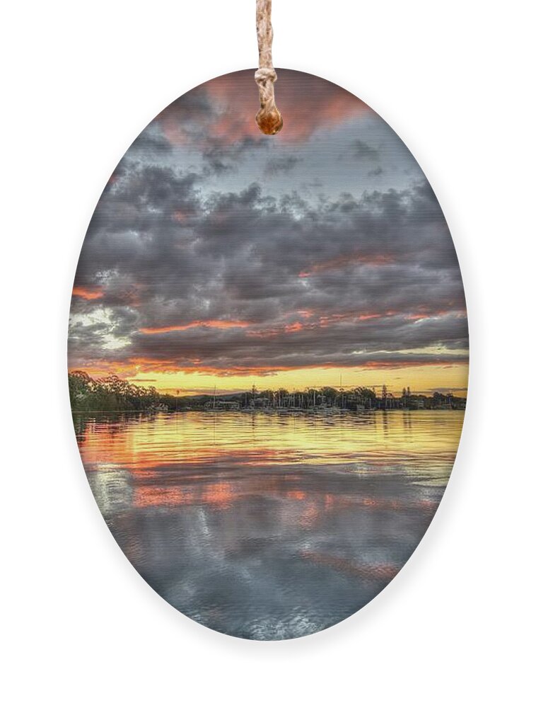 Sunset Ornament featuring the photograph Crimson Sunset over Cockle Bay by Geoff Childs