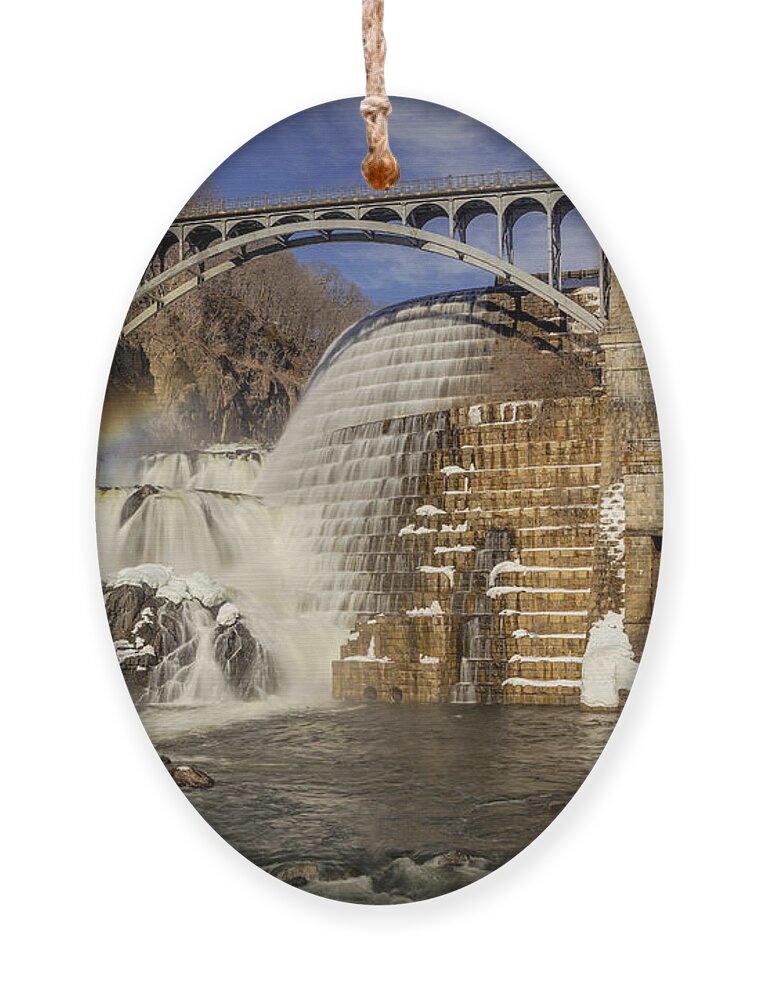 Croton Dam Ornament featuring the photograph Croton Dam And Rainbow by Susan Candelario