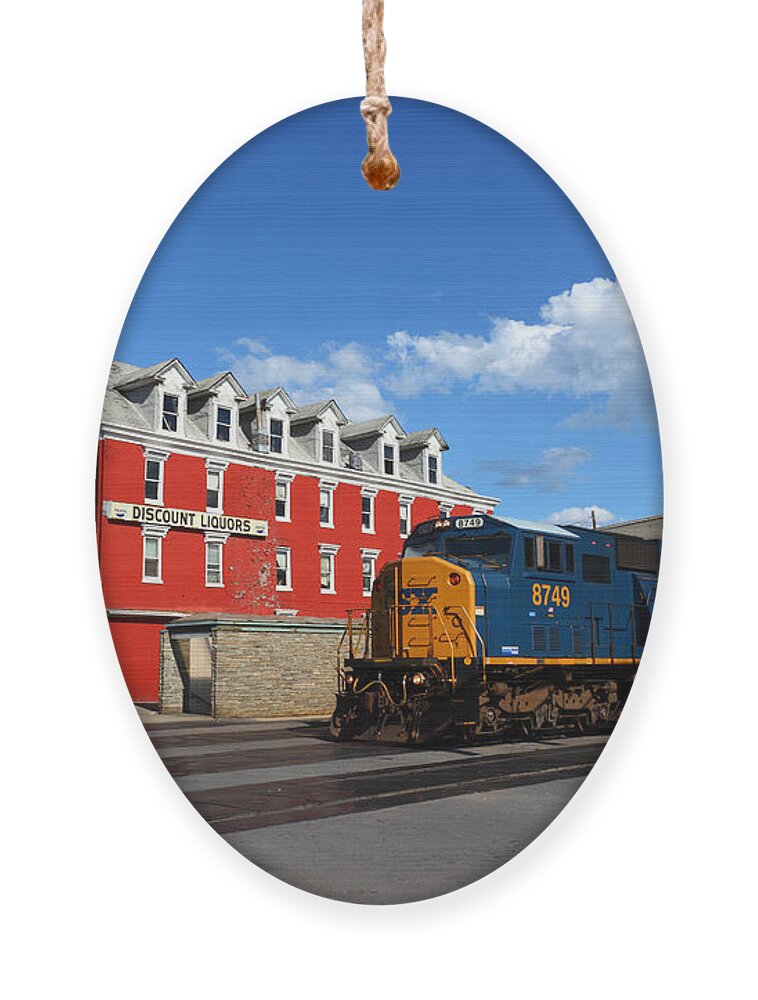 Rail Transport Ornament featuring the photograph CSX Diesel Train at Cumberland by James Brunker