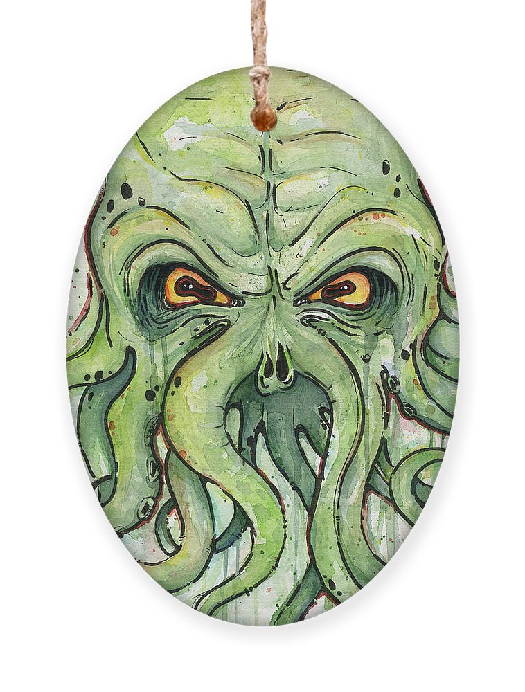 Cthulu Ornament featuring the painting Cthulhu Watercolor by Olga Shvartsur