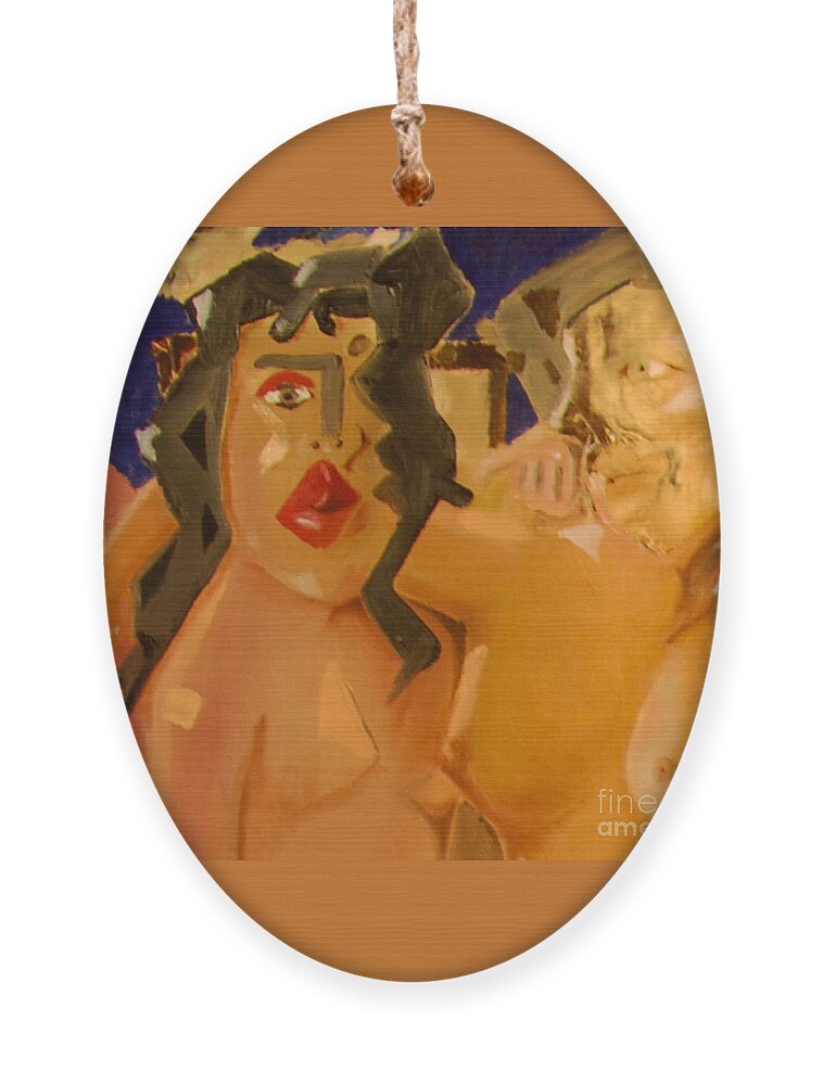 Girl Dancers Ornament featuring the painting Cut I - Pole Dancers And Their Admirers by James Lavott
