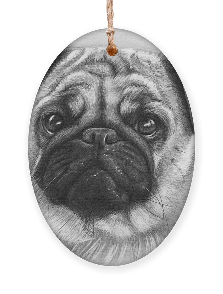 Dog Ornament featuring the drawing Cute Pug by Olga Shvartsur