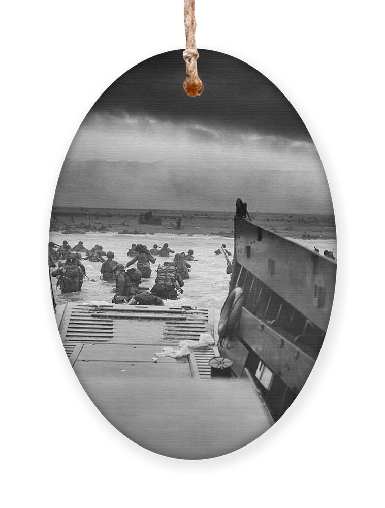 D Day Ornament featuring the photograph D-Day Landing by War Is Hell Store