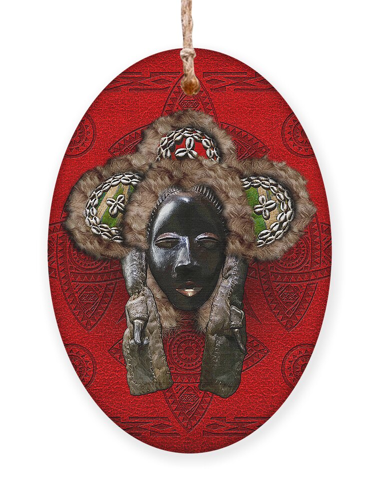 'treasures Of Africa' Collection By Serge Averbukh Ornament featuring the digital art Dan Dean-Gle Mask of the Ivory Coast and Liberia on Red Leather by Serge Averbukh