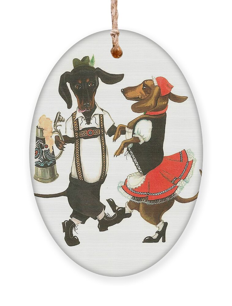 Painting Ornament featuring the painting Dancing Dachshunds by Margaryta Yermolayeva