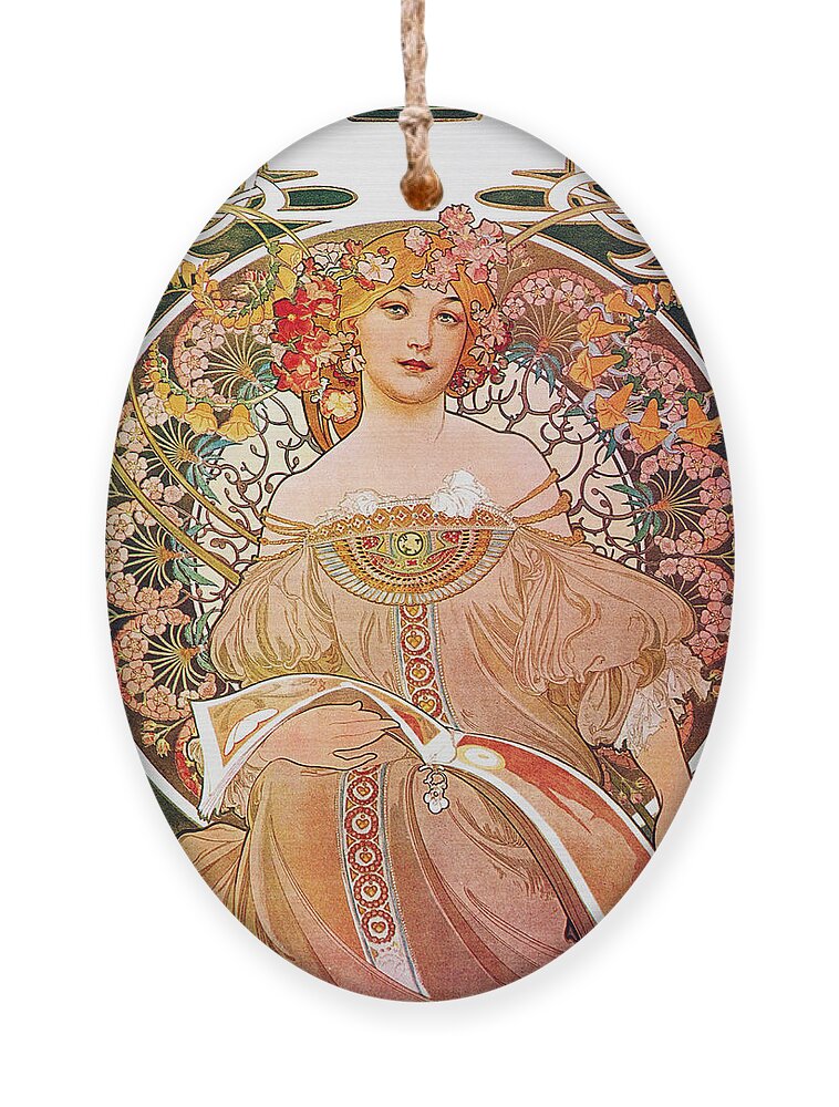 Alphonse Mucha Ornament featuring the painting Daydream by Alphonse Mucha