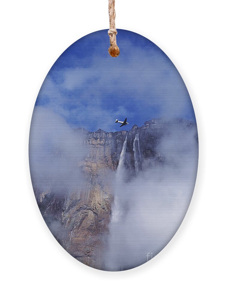 Angel Falls Ornament featuring the photograph DC3 overflying Angel Falls Venezuela by Dave Welling