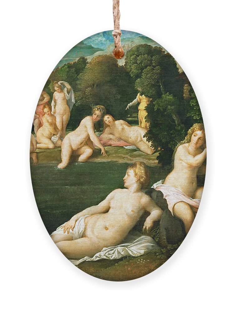 Palma Vecchio Ornament featuring the painting Diana and Callisto by Palma Vecchio