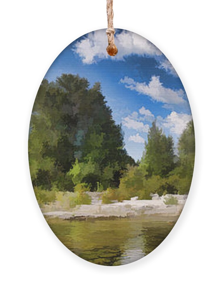 Door County Ornament featuring the painting Door County Cana Island Lighthouse Panorama by Christopher Arndt