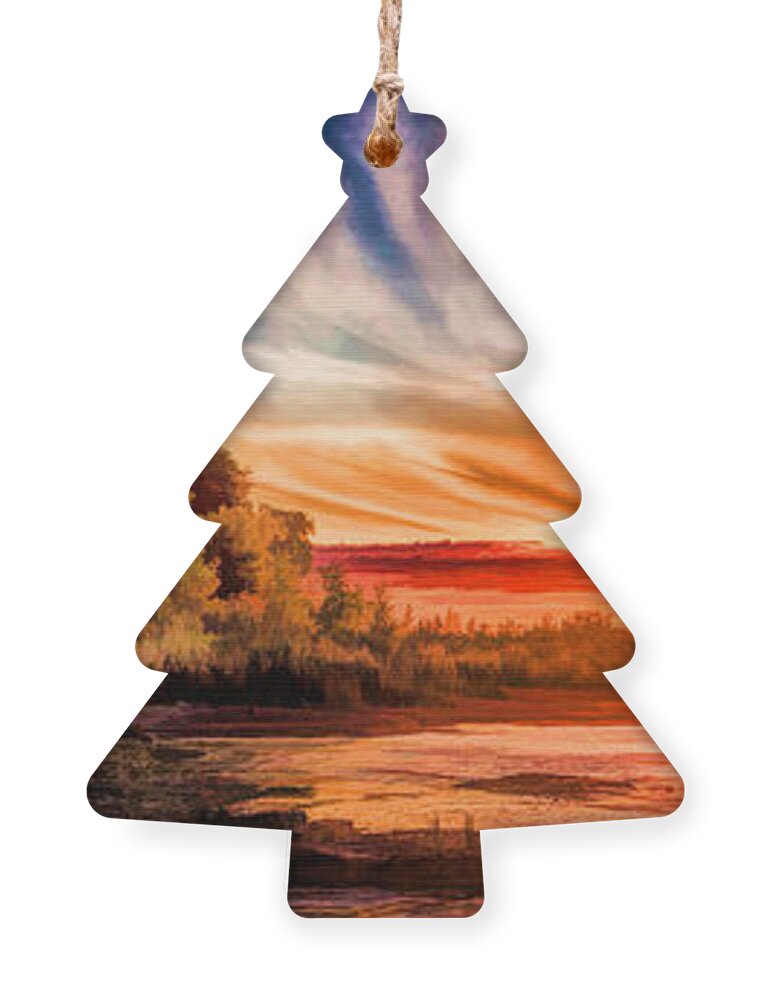 Door County Ornament featuring the painting Door County Cana Island Lighthouse Sunrise Panorama by Christopher Arndt