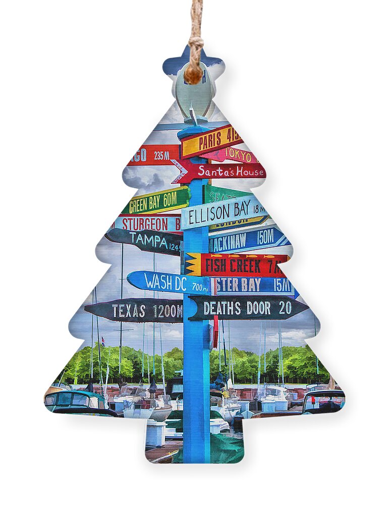 Door County Ornament featuring the painting Door County Directional Sign in Egg Harbor by Christopher Arndt