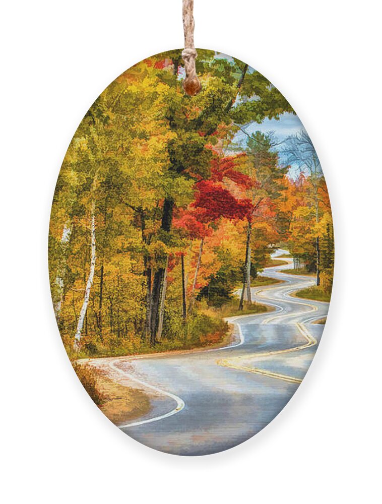 Door County Ornament featuring the painting Door County Road to Northport in Autumn by Christopher Arndt