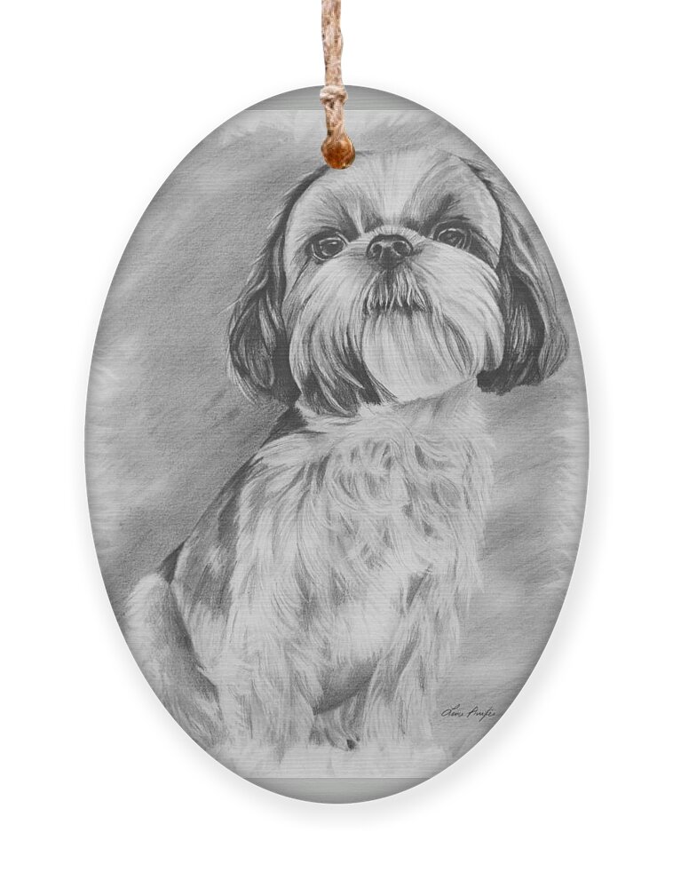 Graphite Ornament featuring the drawing Drawing of a Shih Tzu by Lena Auxier