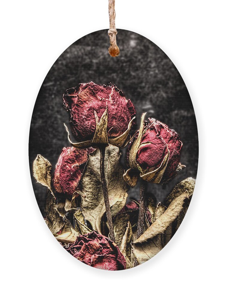Dry Roses Ornament featuring the photograph Dry Roses In Black by Weston Westmoreland