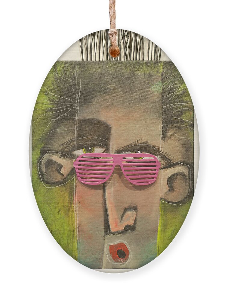 Sunglasses Ornament featuring the painting Dude With Pink Sunglasses by Tim Nyberg