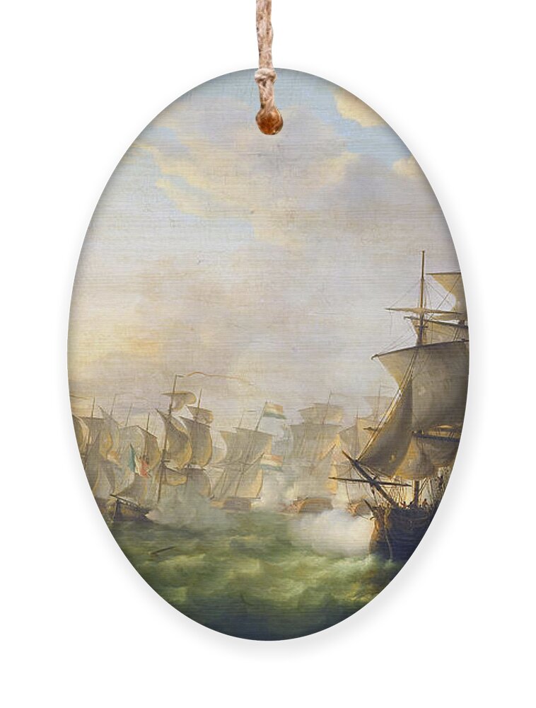 Dutch And English Fleets Ornament featuring the painting Dutch and English Fleets by Martinus Schouman