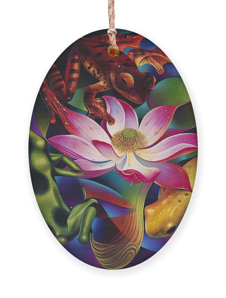 Lily Ornament featuring the painting Dynamic Frogs by Ricardo Chavez-Mendez