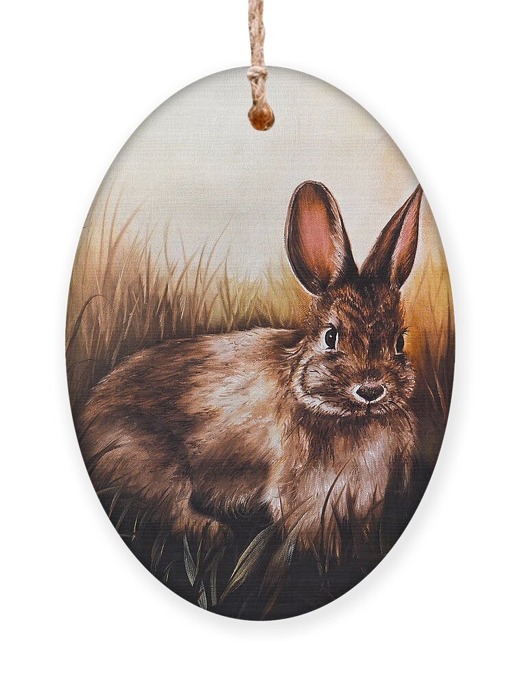 Eastern Cottontail Rabbit Ornament featuring the painting Eastern Cottontail Rabbit by Sandi OReilly