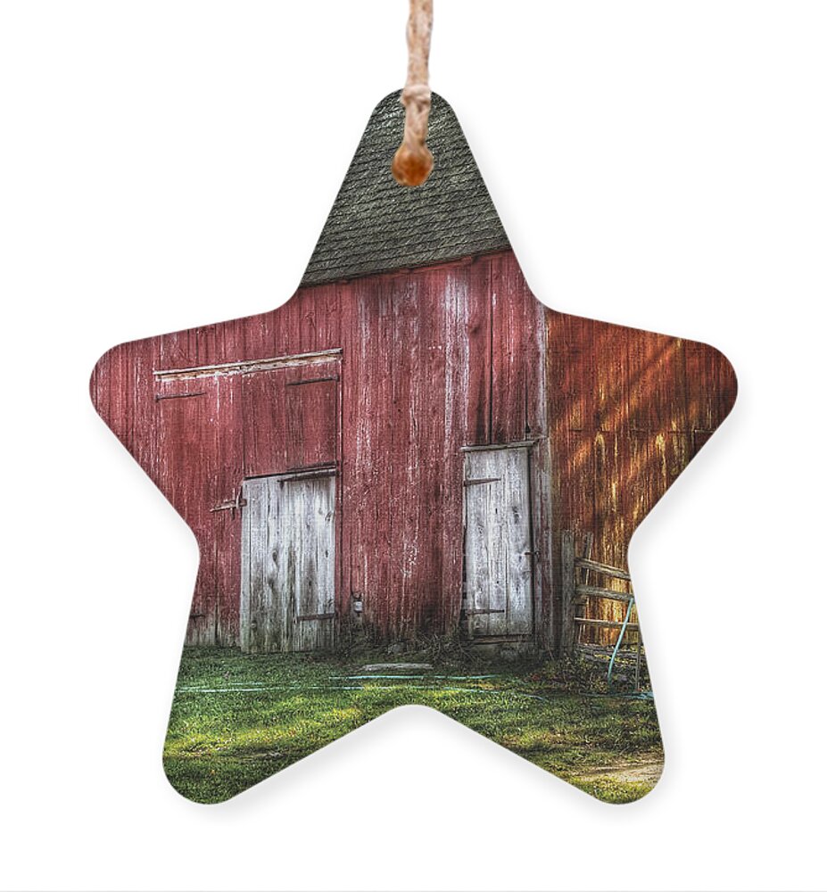 Savad Ornament featuring the photograph Farm - Barn - The old red barn by Mike Savad
