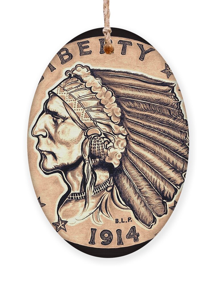 Indian Head Ornament featuring the drawing Fawn Gold Quarter Eagle by Fred Larucci
