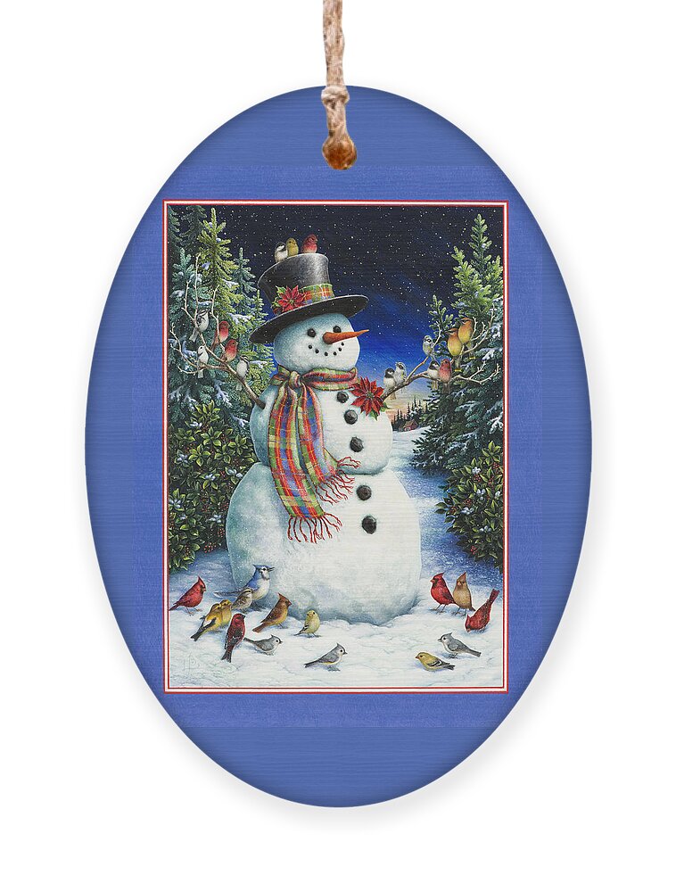 Snowman Ornament featuring the painting Feathered Friends by Lynn Bywaters