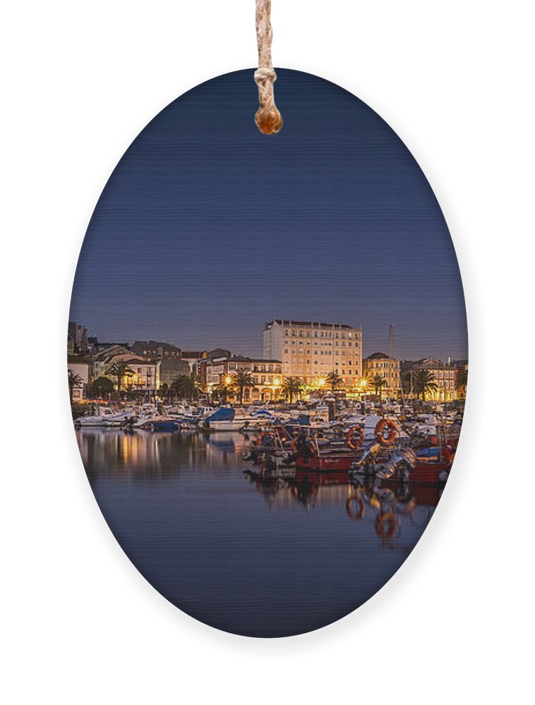 Ferrol Ornament featuring the photograph Fishing Port of Ferrol by Night Galicia Spain by Pablo Avanzini