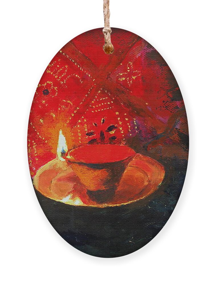 Flame Without Smoke Ornament featuring the painting Flame without smoke by Uma Krishnamoorthy