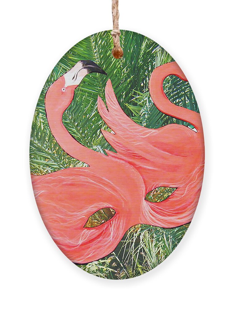 Flamingos Ornament featuring the mixed media Flamingo mask 1 by Lizi Beard-Ward