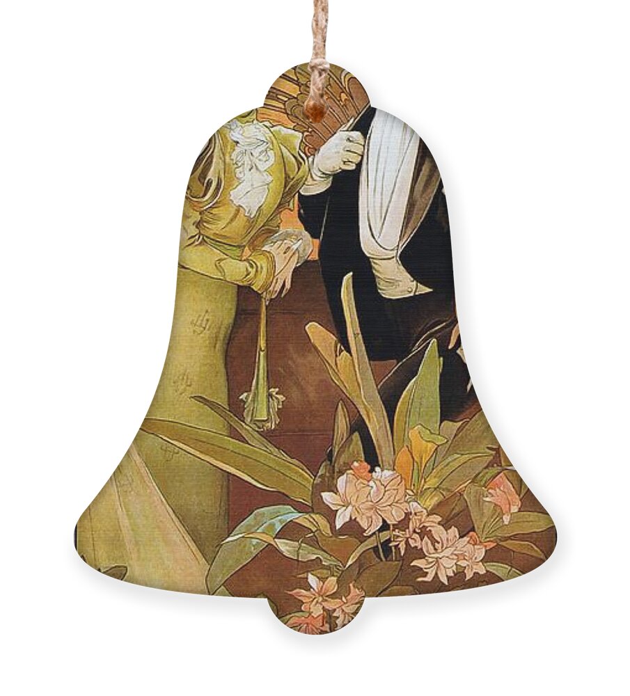 Alphonse Mucha Ornament featuring the painting Flirt by Alphonse Mucha