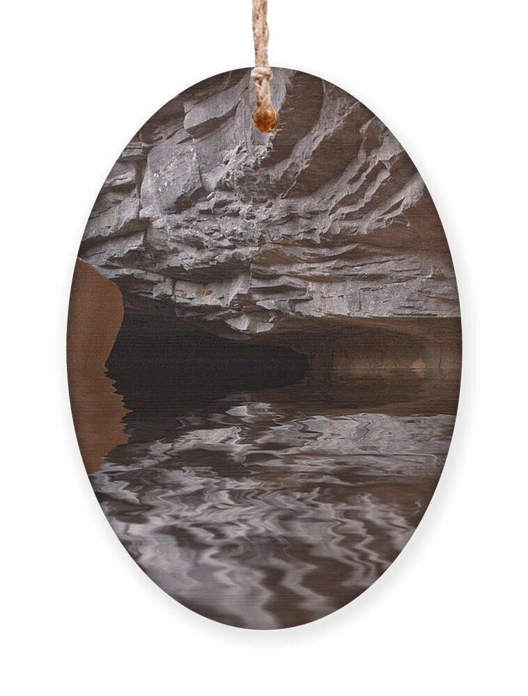 Landscape Ornament featuring the photograph flooded Ohio cave by Flees Photos