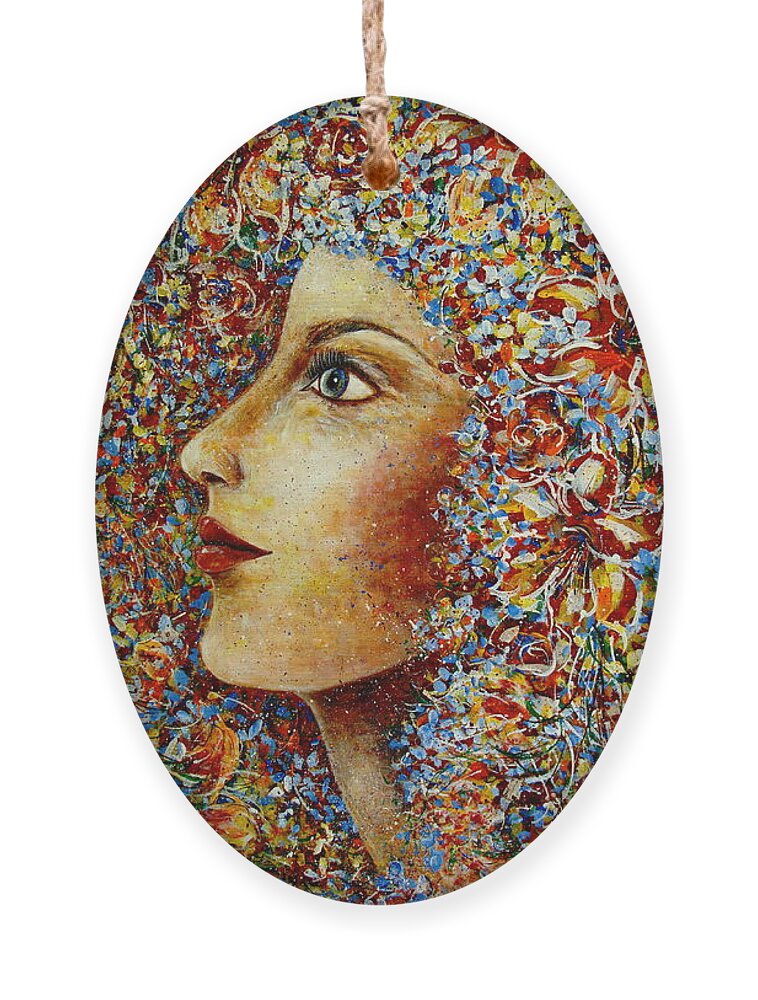 Flower Goddess Ornament featuring the painting Flower Goddess. by Natalie Holland