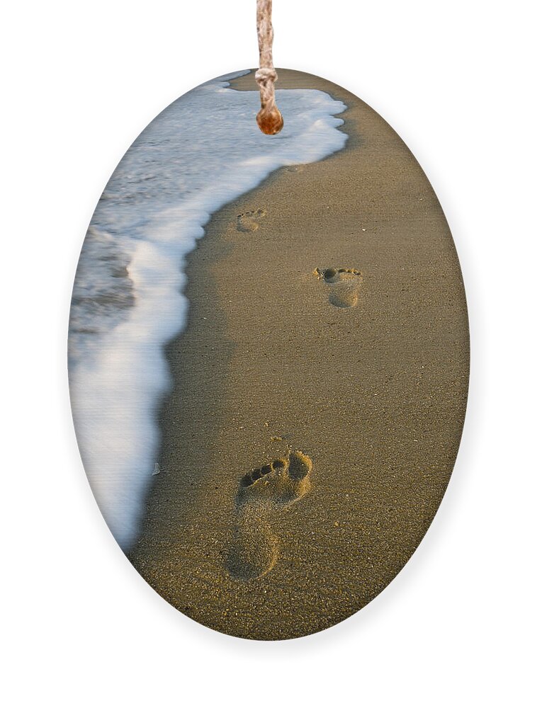  Atlantic Ocean Ornament featuring the photograph Foot Prints in the Sand by Crystal Wightman