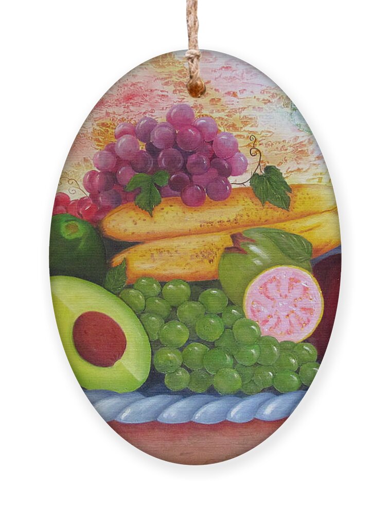 Aguacate Ornament featuring the painting Fruits Delight by Gloria E Barreto-Rodriguez