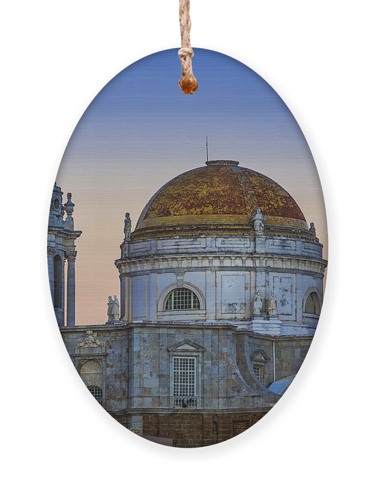Andalucia Ornament featuring the photograph Full Moon Rising Over the Cathedral Cadiz Spain by Pablo Avanzini