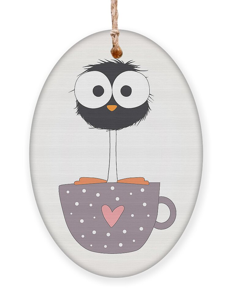 Love Ornament featuring the digital art Funny Bird On A Cup Illustration by Mers1na