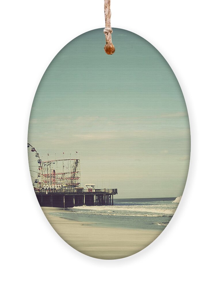 Funtown Pier Ornament featuring the photograph Funtown Pier Seaside Heights New Jersey Vintage by Terry DeLuco