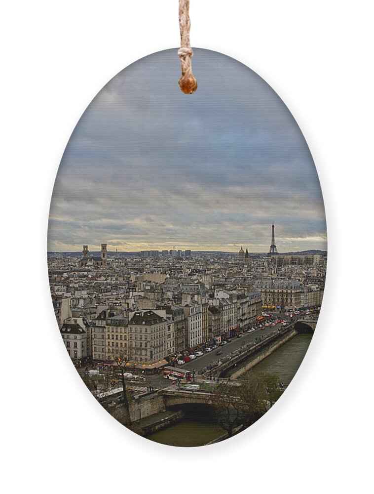 Eiffel Tower Ornament featuring the photograph Gargoyle and the Eiffel Tower by Brian Kamprath