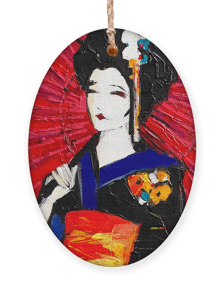 Geisha Ornament featuring the painting Geisha by Mona Edulesco