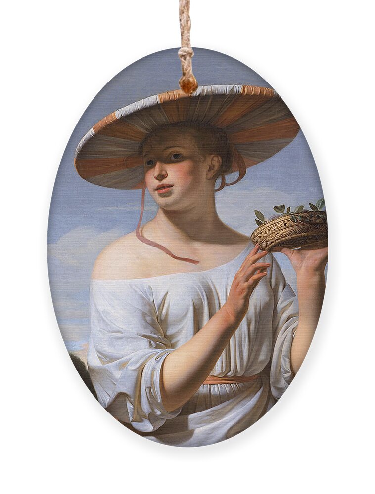 Caesar Van Everdingen Ornament featuring the painting Girl in a Large Hat by Caesar van Everdingen