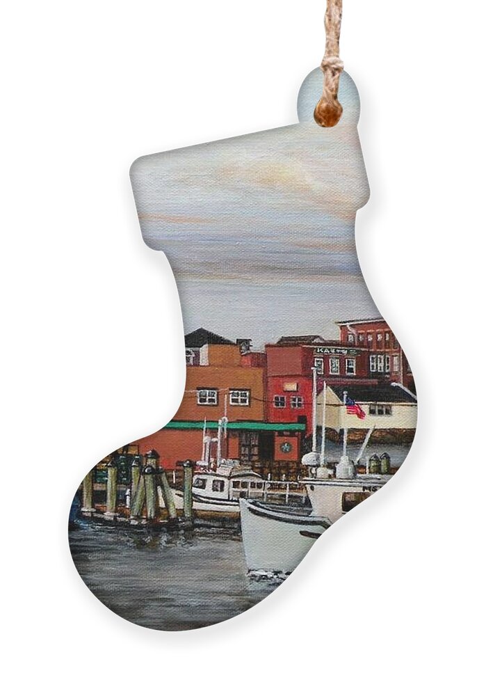 Gloucester Ornament featuring the painting Gloucester Harbor by Eileen Patten Oliver