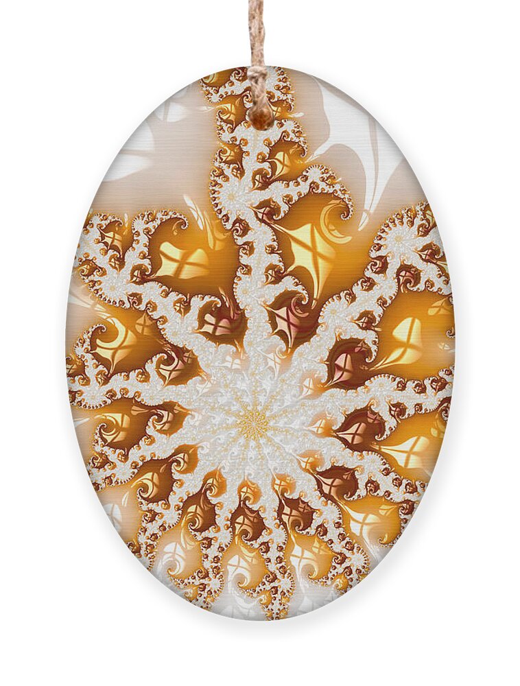 Golden Ornament featuring the digital art Golden brown and white luxe abstract art by Matthias Hauser
