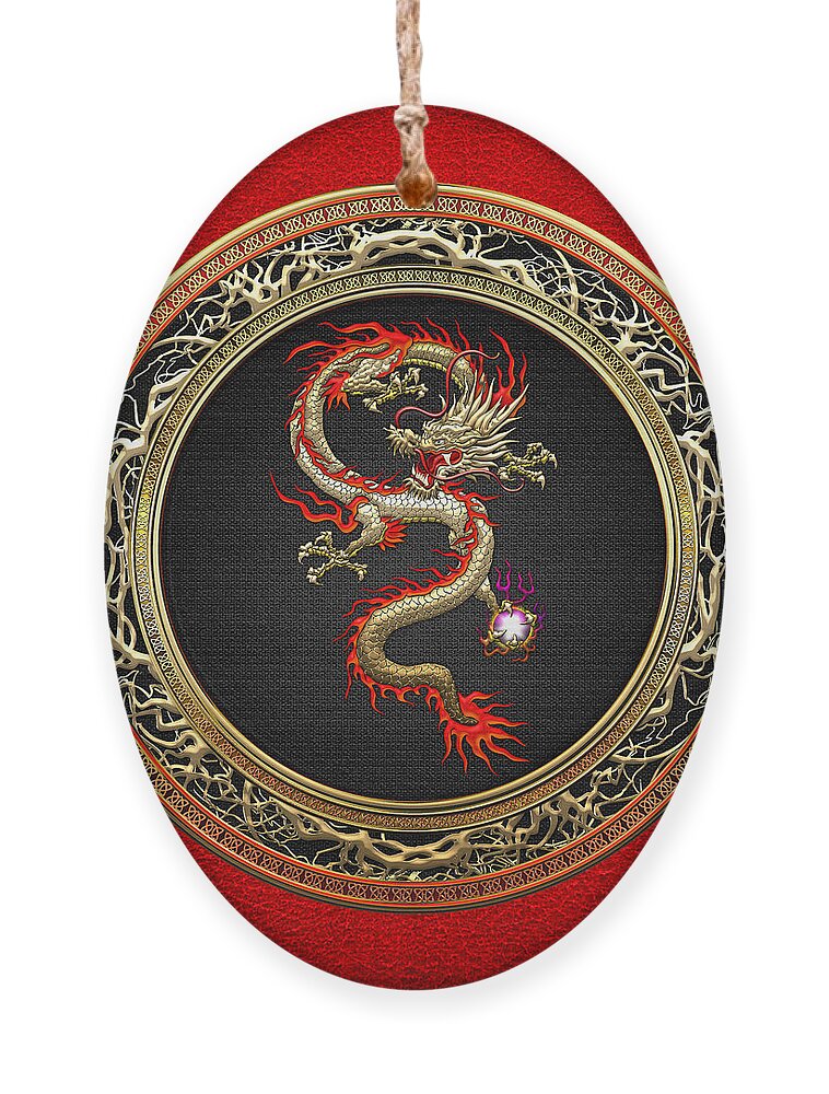'treasure Trove' By Serge Averbukh Ornament featuring the digital art Golden Chinese Dragon Fucanglong by Serge Averbukh