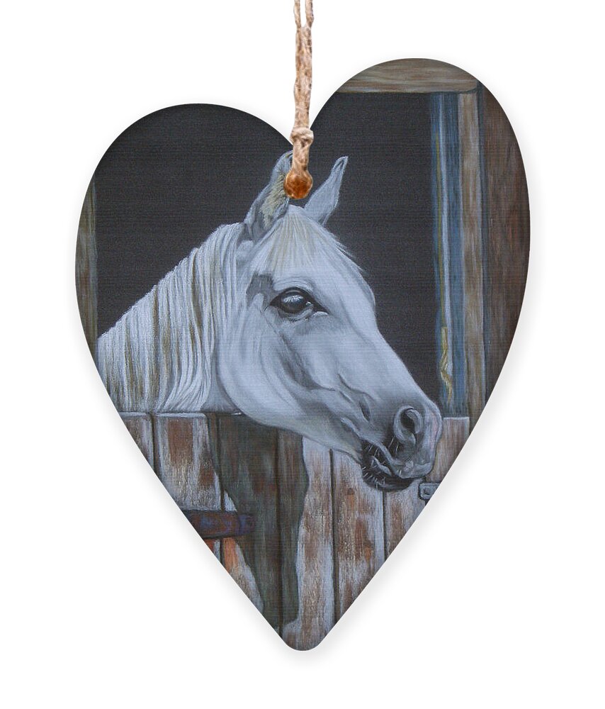 Grace At The Stable Door Ornament featuring the painting Grace at the stable door by Yvonne Johnstone