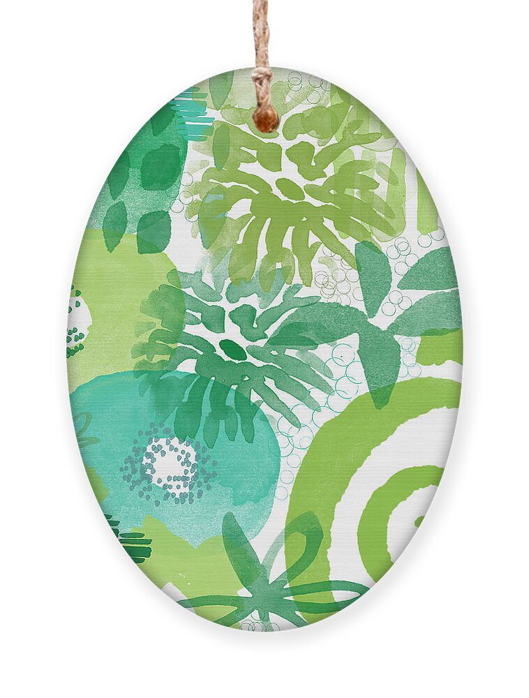 Floral Ornament featuring the painting Green Garden- Abstract Watercolor Painting by Linda Woods