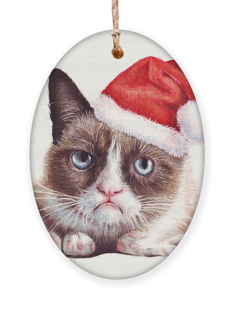 Grumpy Ornament featuring the painting Grumpy Cat as Santa by Olga Shvartsur