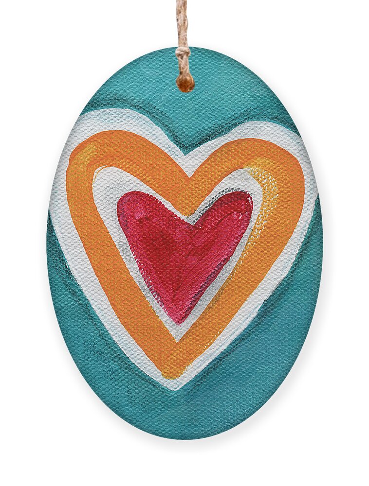 Love Hearts Romance Family Valentine Painting Heart Painting Blue Orange White Red Watercolor Ink Pop Art Bold Colors Bedroom Art Kitchen Art Living Room Art Gallery Wall Art Art For Interior Designers Hospitality Art Set Design Wedding Gift Art By Linda Woods Kids Room Art Dorm Room Pillow Ornament featuring the painting Happy Love by Linda Woods