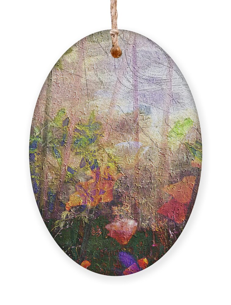 Happy Place Ornament featuring the mixed media Happy Place by Kiki Art